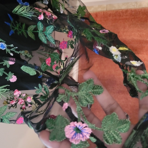 Sam Edelman Floral Embroidered Mesh Sheer Midi Dress. S 14. Fairy Dark Romance - Picture 7 of 8